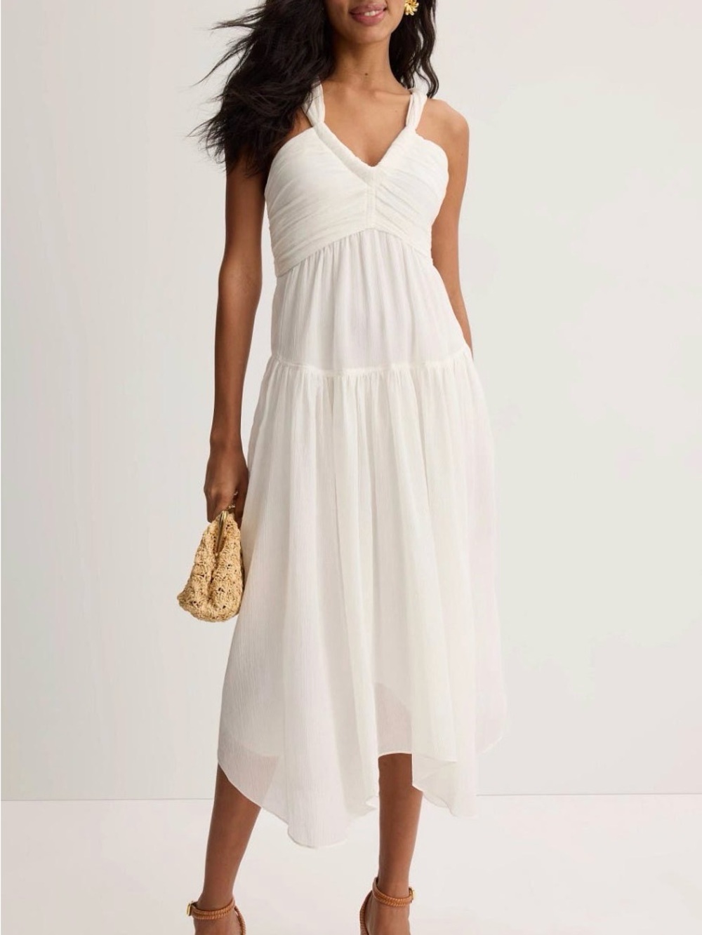 A.L.C. White V-Neck Sleeveless Midi Dress
